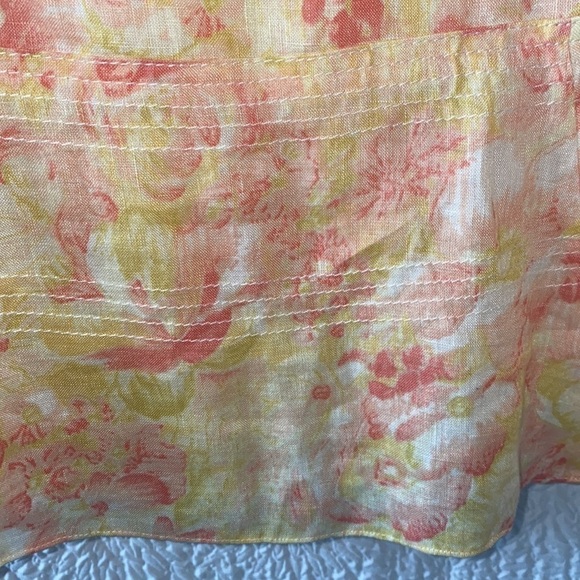 Ann Taylor Floral Linen Flounce Hem Spaghetti Strap A-Line Midi Dress - Picture 9 of 14